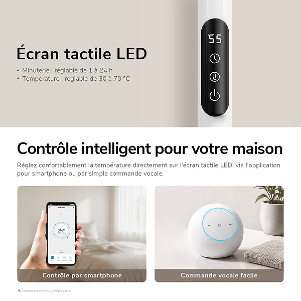 EMKE - EMKE Sèche-serviettes électrique 66x58cm 135W, Étagère et Barres Rotatives, WiFi TUYA Alexa, Chauffage Fibre de Carbone, Blanc - large