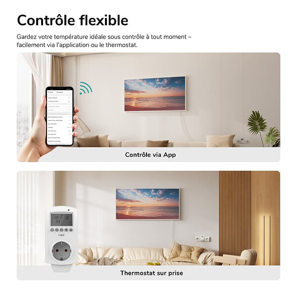 EMKE - EMKE Radiateur Infrarouge 1200W, Panneau Chauffant Décoratif Mural 119,5x59,5cm, Thermostat WiFi Connecté, - large