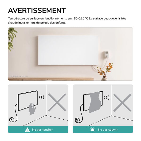 EMKE - EMKE Radiateur Infrarouge 1200W, Panneau Chauffant Mural 119,5x59,5cm avec Thermostat WiFi Connecté, Sans Cadre, Blanc - large