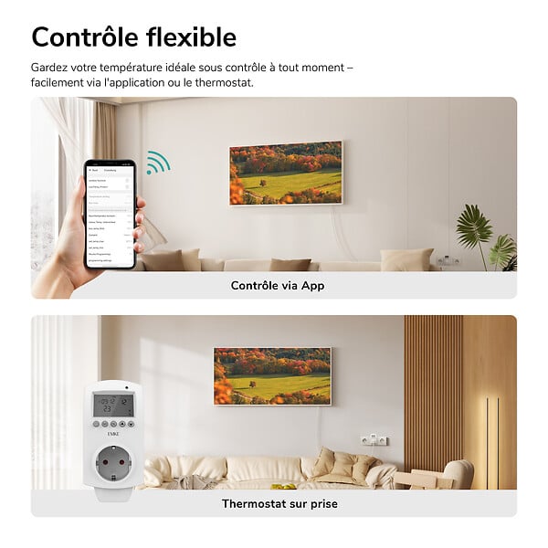 EMKE - EMKE Radiateur Infrarouge 1200W, Panneau Chauffant Décoratif Mural 119,5x59,5cm, Thermostat WiFi Connecté, - large