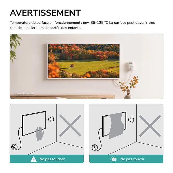 EMKE - EMKE Radiateur Infrarouge 1200W, Panneau Chauffant Décoratif Mural 119,5x59,5cm, Thermostat WiFi Connecté, - large