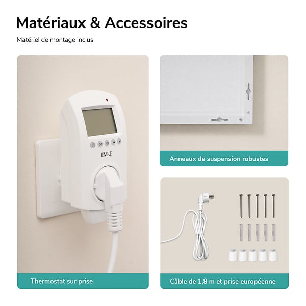 EMKE - EMKE Radiateur Infrarouge 1200W, Panneau Chauffant Décoratif Mural 119,5x59,5cm, Thermostat WiFi Connecté, - large