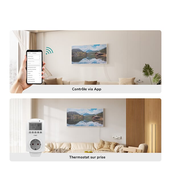 EMKE - EMKE Radiateur Infrarouge 1200W, Panneau Chauffant Décoratif Mural 119,5x59,5cm, Thermostat WiFi Connecté, - large
