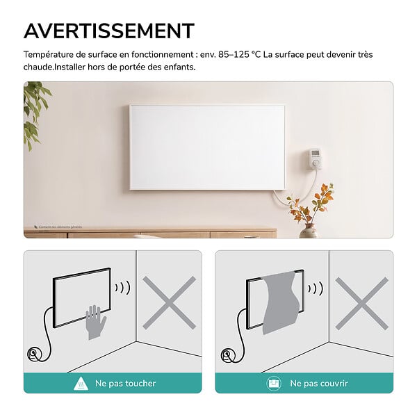 EMKE - EMKE Radiateur Infrarouge 600W, Panneau Chauffant Mural 100,5x59,5cm avec Thermostat WiFi Connecté, Blanc - large