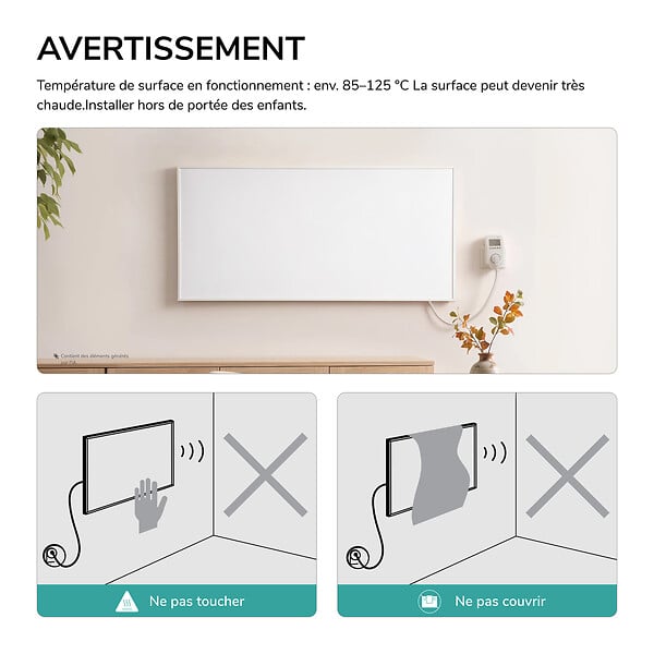 EMKE - EMKE Radiateur Infrarouge 1000W, Panneau Chauffant Mural 119,5x59,5cm avec Thermostat WiFi Connecté, Blanc - large