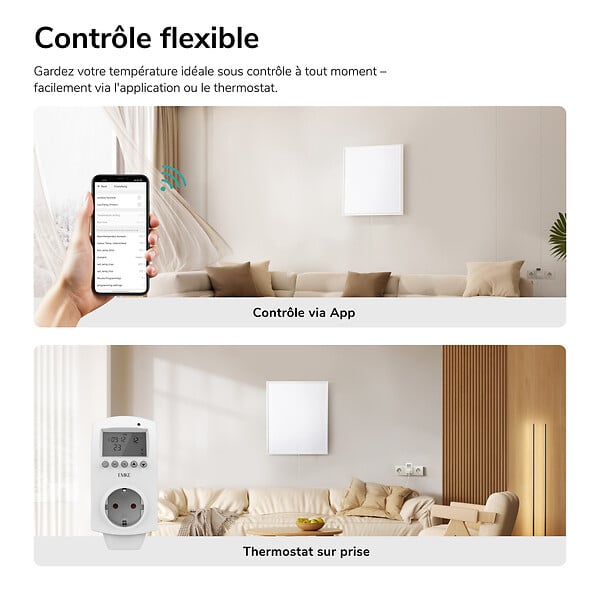 EMKE - EMKE Radiateur Infrarouge 300W, Panneau Chauffant Mural 59,5,5x50,5cm avec Thermostat WiFi Connecté, Blanc - large
