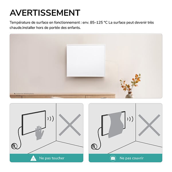 EMKE - EMKE Radiateur Infrarouge 300W, Panneau Chauffant Mural 59,5,5x50,5cm avec Thermostat WiFi Connecté, Blanc - large