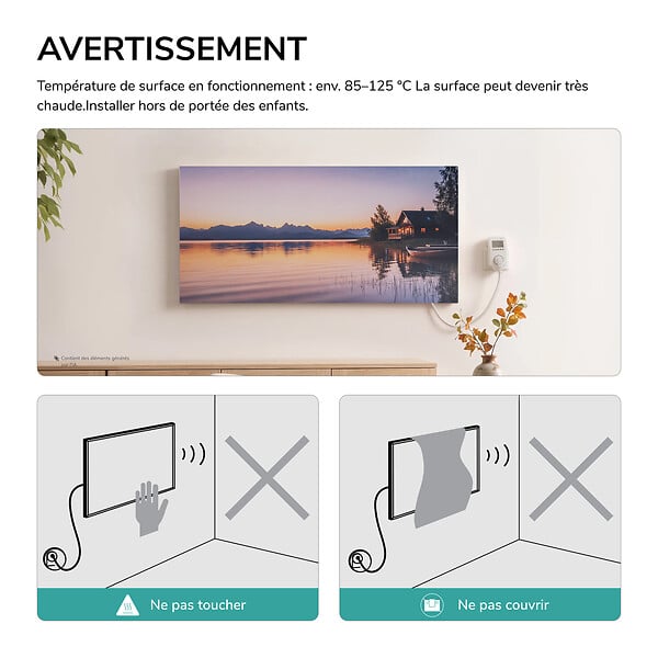 EMKE - EMKE Radiateur Infrarouge 1200W, Panneau Chauffant Décoratif Mural 119,5x59,5cm, Thermostat WiFi Connecté, Sans Cadre - large