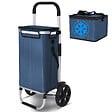 VOUNOT - Chariot de course pliable aluminium 2 roues avec sac isotherme bleu marine - vignette