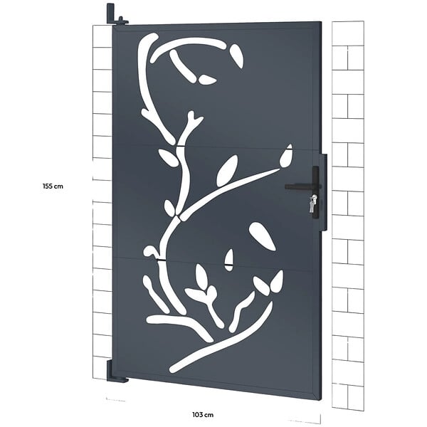 ID MARKET - Portillon 100 x 155 cm en acier gris anthracite avec motifs FLOWER - large
