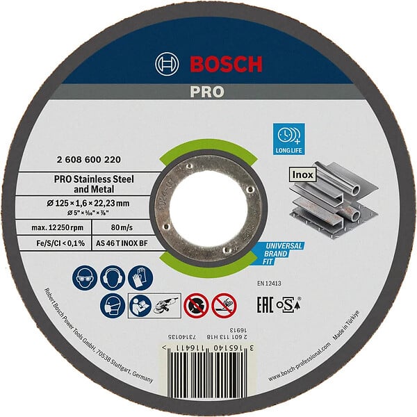 BOSCH - Disque à tronçonner 125mm  2608600549 BOSCH  Moyeu plat Exper Inox - large