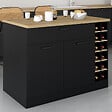 ID MARKET - Ilot central GEORGE avec range-bouteilles placard et tiroir bois noir avec plan de travail façon hêtre - vignette