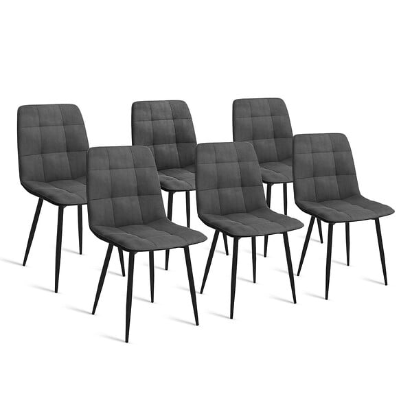 ID MARKET - Lot de 6 chaises MILA en velours gris foncé pour salle à manger - large