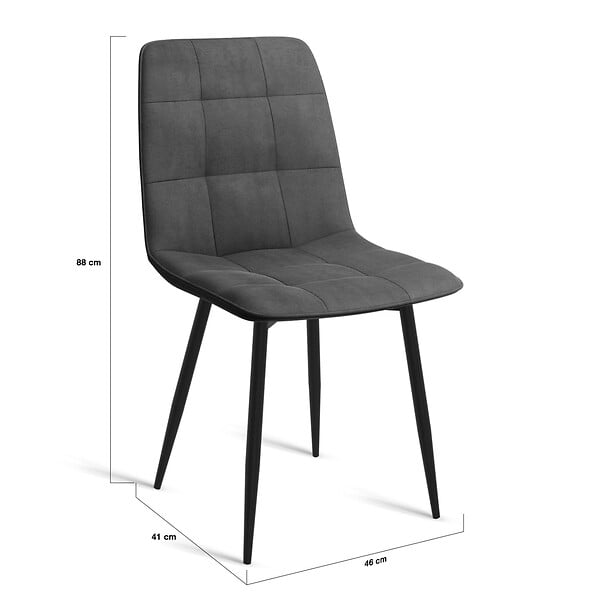 ID MARKET - Lot de 6 chaises MILA en velours gris foncé pour salle à manger - large