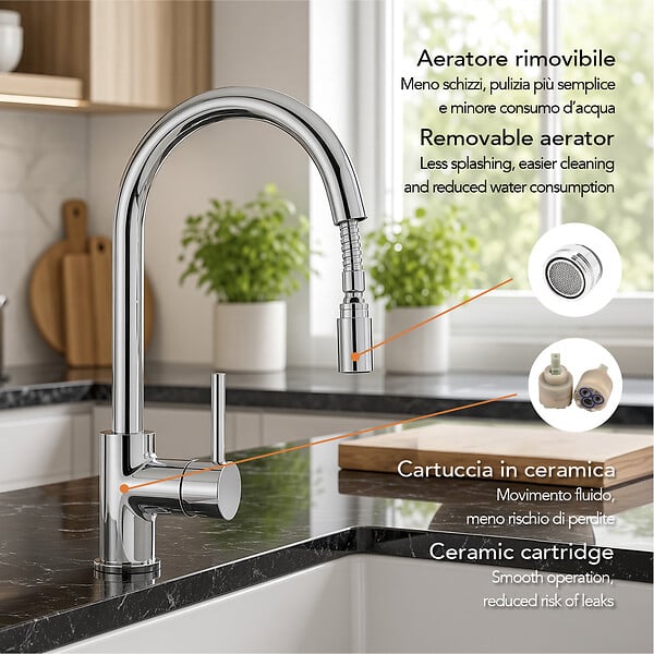 KIAMAMI VALENTINA - Mitigeur Pour Cuisine Avec Douchette À Eau Coulissante | Piuma - large