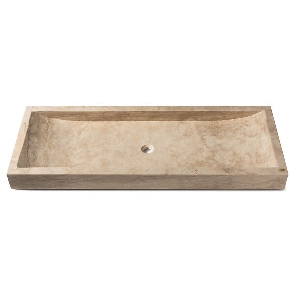RO'MA NATURE - Vasque à poser rectangulaire Travertin Beige 120x45x10 cm - large