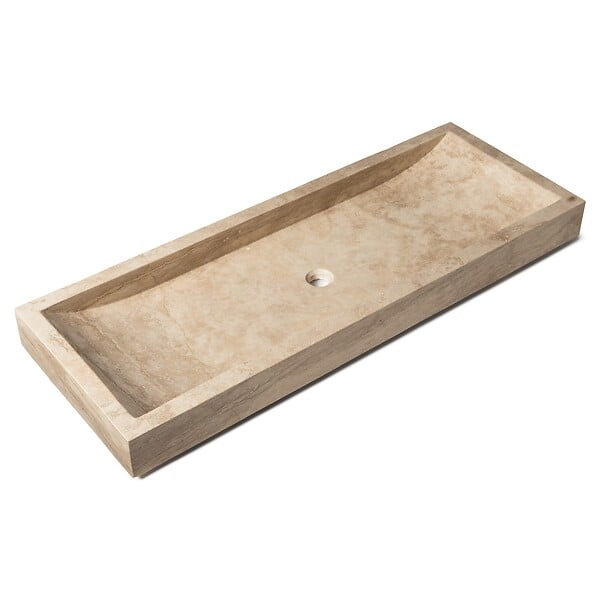 RO'MA NATURE - Vasque à poser rectangulaire Travertin Beige 120x45x10 cm - large