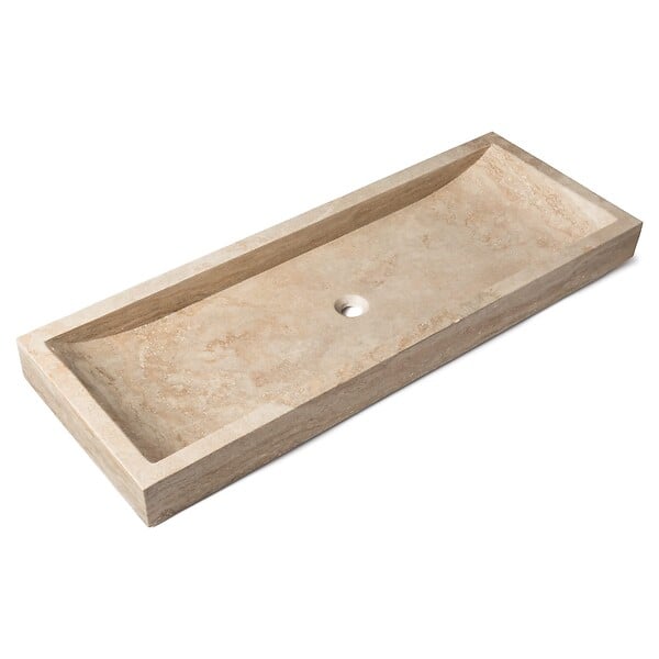 RO'MA NATURE - Vasque à poser rectangulaire Travertin Beige 120x45x10 cm - large
