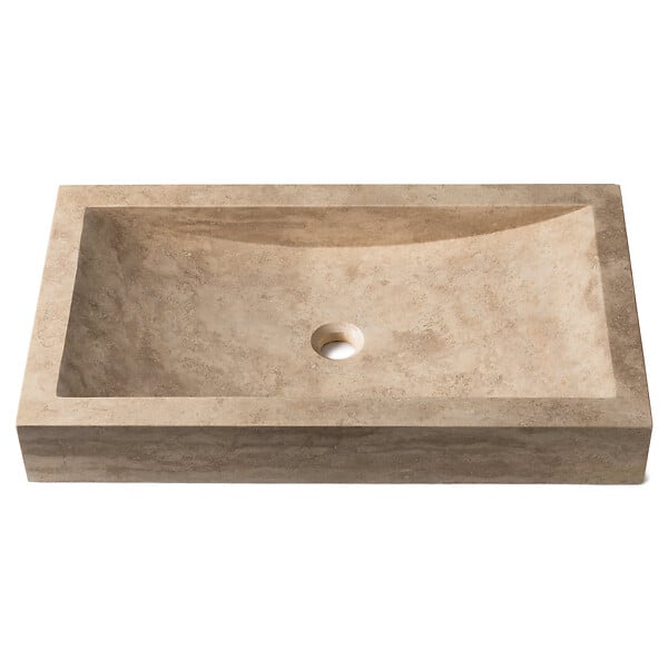RO'MA NATURE - Vasque à poser rectangulaire Travertin Beige 70x40x10 cm - large