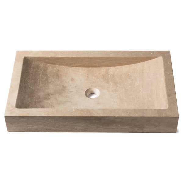 RO'MA NATURE - Vasque à poser rectangulaire Travertin Beige 70x40x10 cm - large
