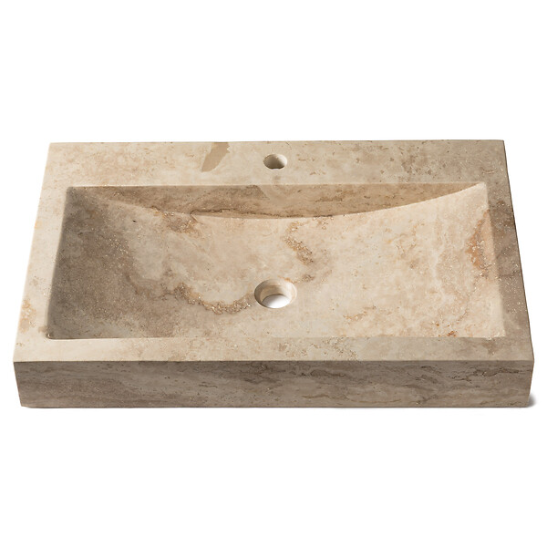RO'MA NATURE - Vasque à poser rectangulaire  Travertin Beige 70x45x10 cm avec perçage - large