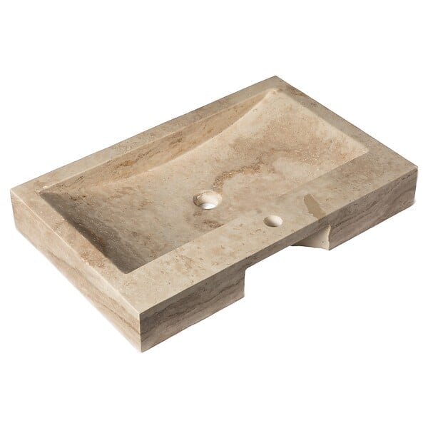 RO'MA NATURE - Vasque à poser rectangulaire  Travertin Beige 70x45x10 cm avec perçage - large