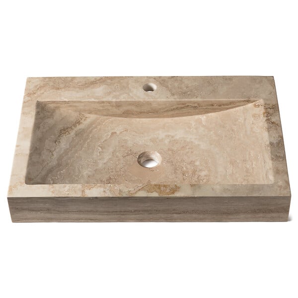 RO'MA NATURE - Vasque à poser rectangulaire  Travertin Beige 70x45x10 cm avec perçage - large