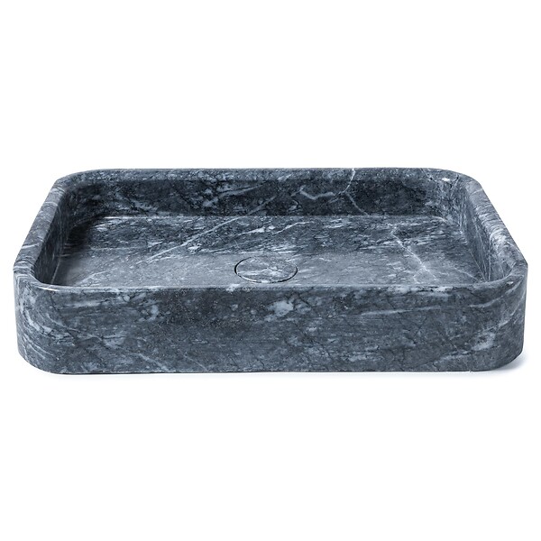 RO'MA NATURE - Vasque à poser rectangulaire  Marbre Gris 60x40x10 cm - large