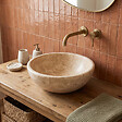 RO'MA NATURE - Vasque à poser ronde bol Travertin Beige 42x15 cm - vignette