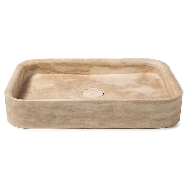 RO'MA NATURE - Vasque à poser rectangulaire Travertin Beige 60x40x10 cm - large