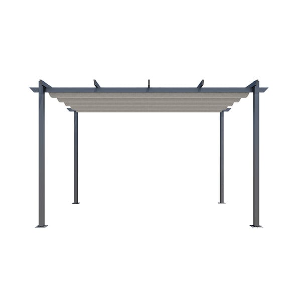 AICA SANITAIRE - Pergola autoportée VELA en aluminium 8.27 m², toile rétractable, 4 x 3m, tonnelle gris pour les jardin et les cours - large