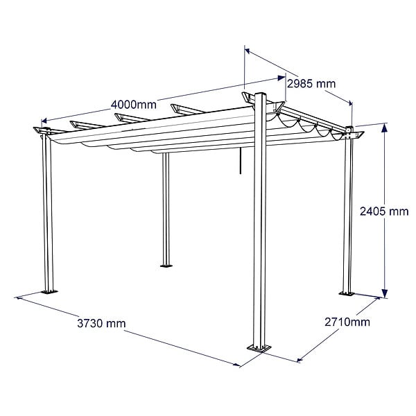 AICA SANITAIRE - Pergola autoportée VELA en aluminium 8.27 m², toile rétractable, 4 x 3m, tonnelle gris pour les jardin et les cours - large