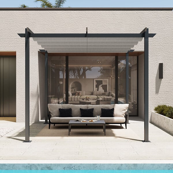 AICA SANITAIRE - Pergola autoportante 3 x 3m en aluminium - Toile rétractable tonnelle gris - 4 pieds robustes - large