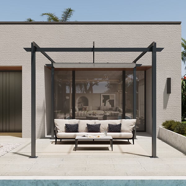 AICA SANITAIRE - Pergola autoportante 3 x 3m en aluminium - Toile rétractable tonnelle gris - 4 pieds robustes - large