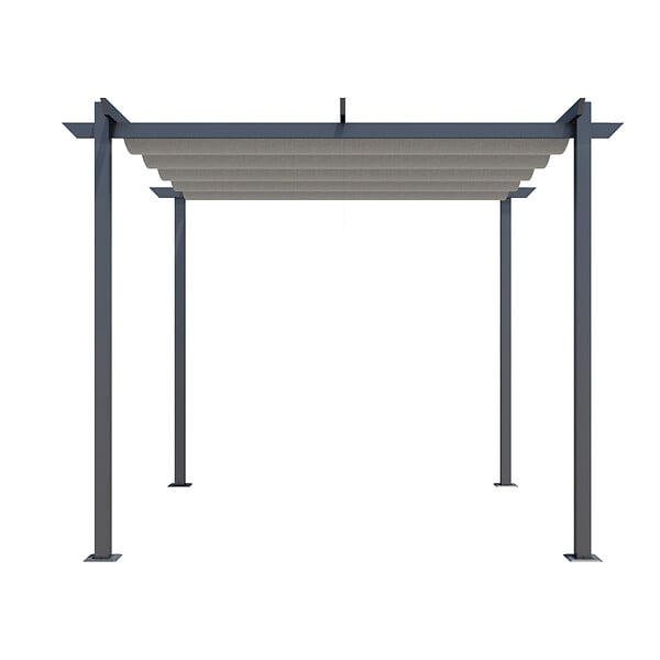 AICA SANITAIRE - Pergola autoportante 3 x 3m en aluminium - Toile rétractable tonnelle gris - 4 pieds robustes - large