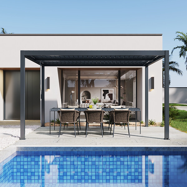 AICA SANITAIRE - Pergola bioclimatique autoportée - Structure et Lames orientables en aluminium - 4 x 3m - Gris anthracite - large