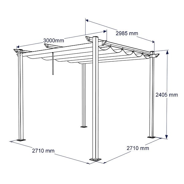 AICA SANITAIRE - Pergola autoportée VELA en aluminium 5.81 m², toile rétractable, 3 x 3m, tonnelle gris pour les jardin et les cours - large