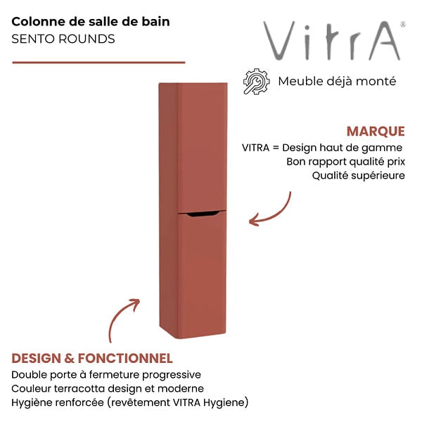 VITRA - Colonne VitrA Sento Round 2 portes version droite Terracotta mat - large