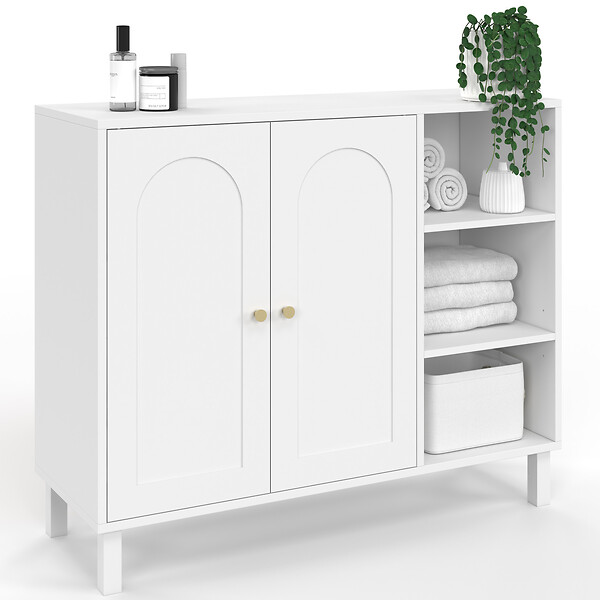 ID MARKET - Meuble de salle de bain, meuble de rangement salon, entrée ARSENE 3 étagères avec placard bois blanc - large
