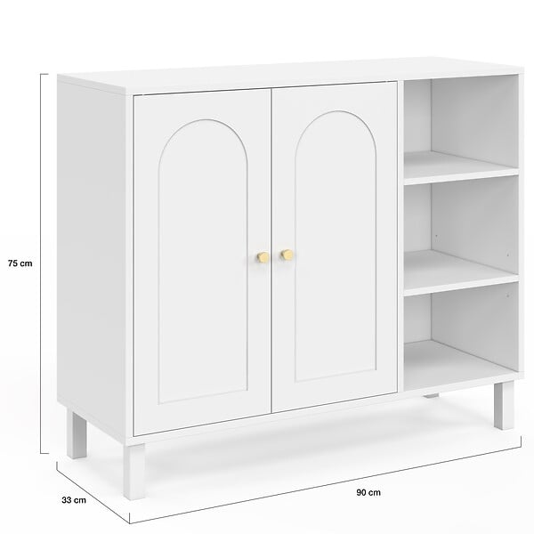 ID MARKET - Meuble de salle de bain, meuble de rangement salon, entrée ARSENE 3 étagères avec placard bois blanc - large