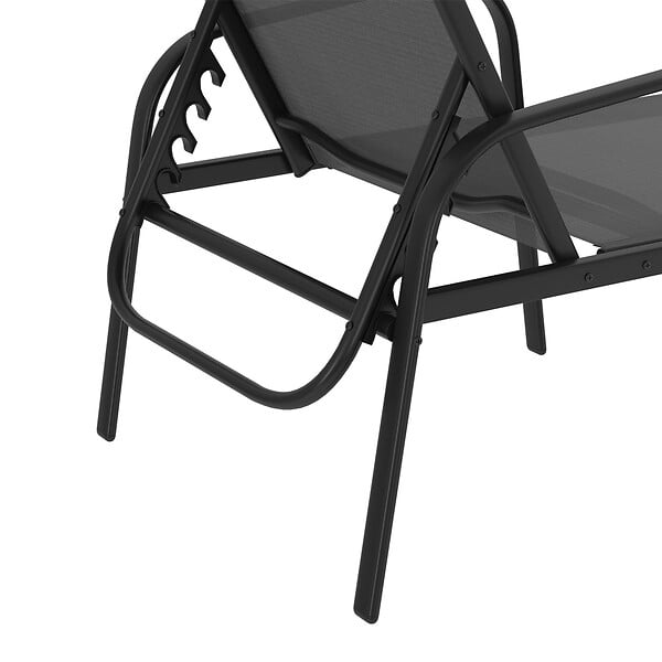 ID MARKET - Lot de 2 transats de jardin inclinables FIDJI en acier noir et toile gris anthracite - large