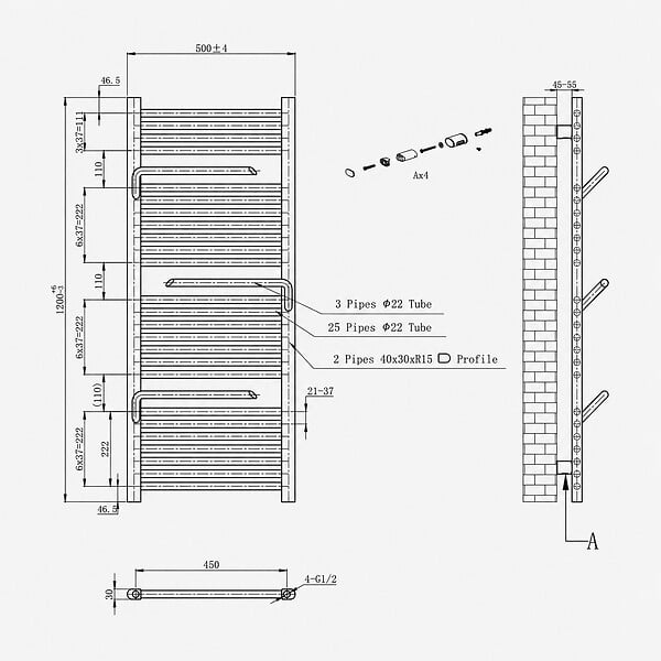 OTITEC - Sèche-serviettes électrique 120x50cm - 500W - Blanc - SUDO - large