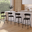 ID MARKET - Lot de 4 tabourets de bar MIKI dossier incurvé en tissu chenille noir pieds en métal noir - vignette