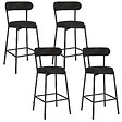 ID MARKET - Lot de 4 tabourets de bar MIKI dossier incurvé en tissu chenille noir pieds en métal noir - vignette