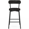 ID MARKET - Lot de 4 tabourets de bar MIKI dossier incurvé en tissu chenille noir pieds en métal noir - vignette
