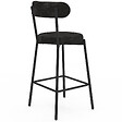 ID MARKET - Lot de 4 tabourets de bar MIKI dossier incurvé en tissu chenille noir pieds en métal noir - vignette