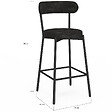 ID MARKET - Lot de 4 tabourets de bar MIKI dossier incurvé en tissu chenille noir pieds en métal noir - vignette