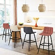 ID MARKET - Lot de 4 tabourets de bar MADY en velours mix color gris foncé, terracotta x2, beige - vignette