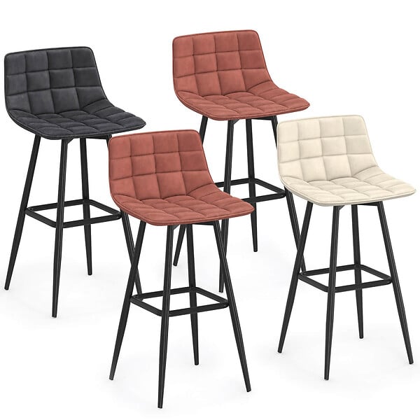 ID MARKET - Lot de 4 tabourets de bar MADY en velours mix color gris foncé, terracotta x2, beige - large
