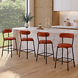ID MARKET - Lot de 4 tabourets de bar MIKI dossier incurvé en tissu chenille terracotta pieds en métal noir - vignette